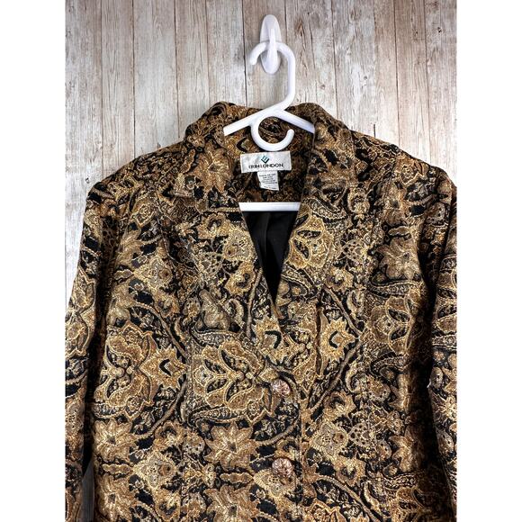 Vintage Erin‎ London Tapestry Jacket L Gold Black Floral Paisley Velvet Blazer - Picture 3 of 10